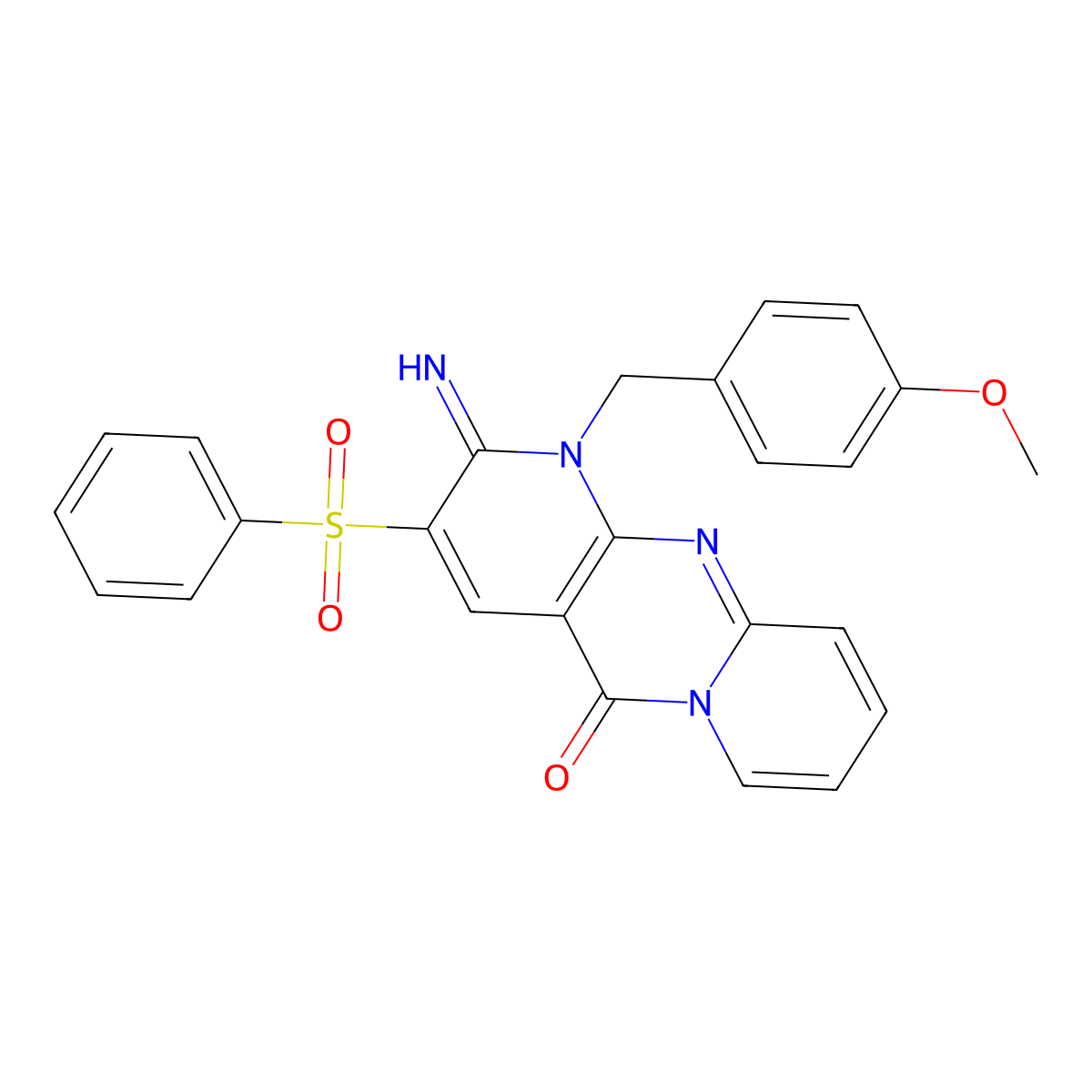 2-Imino-1-[(4-methoxyphenyl)methyl]-3-(phenylsulfonyl)-1,6-dihydropyridino[1,2-a]pyridino[2,3-d]pyrimidin-5-one molecular structure, CAS 636991-03-2