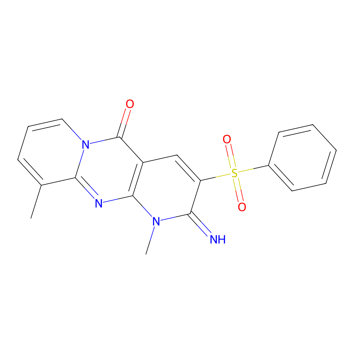2-Imino-1,10-dimethyl-3-(phenylsulfonyl)-1,6-dihydropyridino[2,3-d]pyridino[1, 2-a]pyrimidin-5-one molecular structure, CAS 636991-04-3