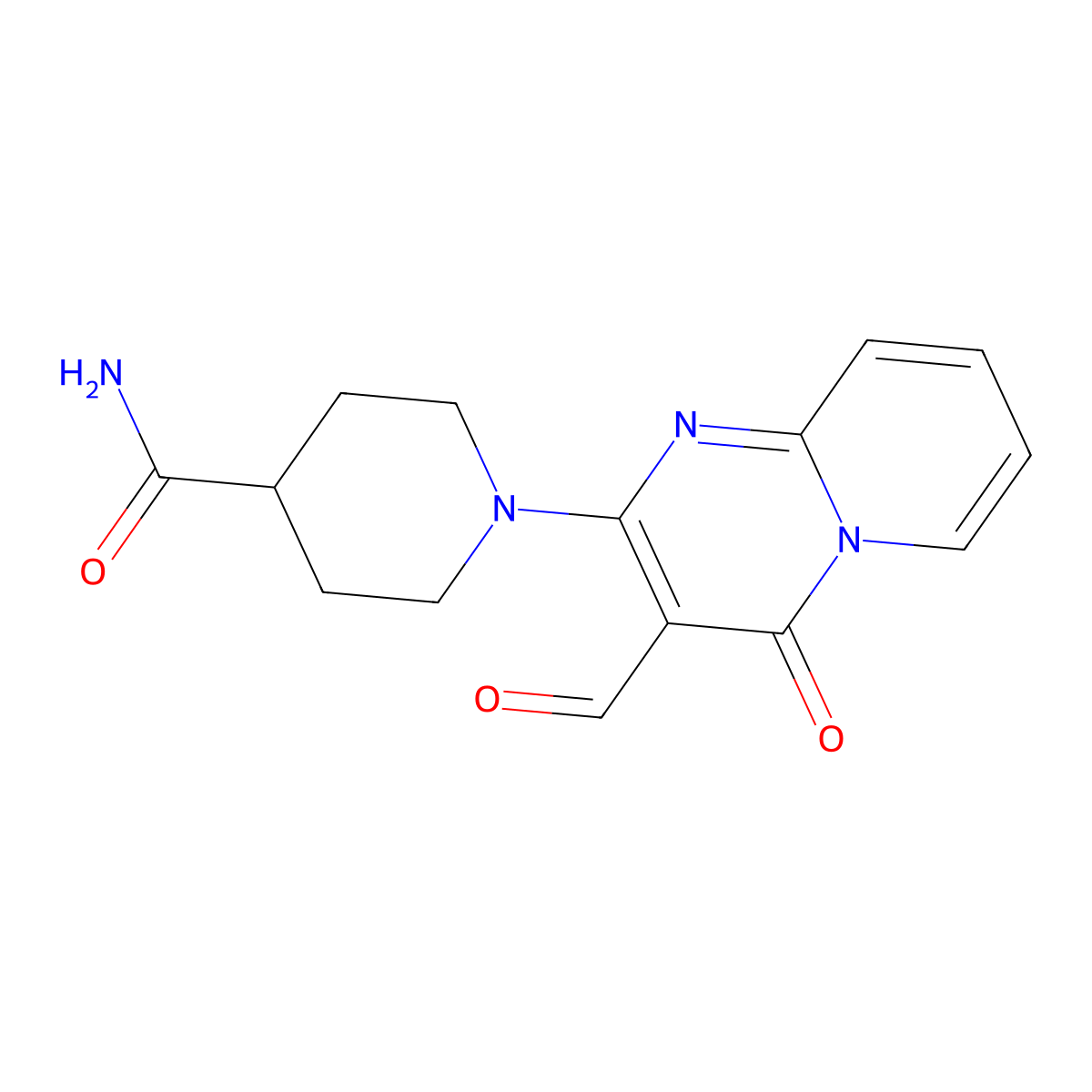 1-(3-formyl-4-oxo-4H-pyrido[1,2-a]pyrimidin-2-yl)piperidine-4-carboxamide molecular structure, CAS 636991-30-5