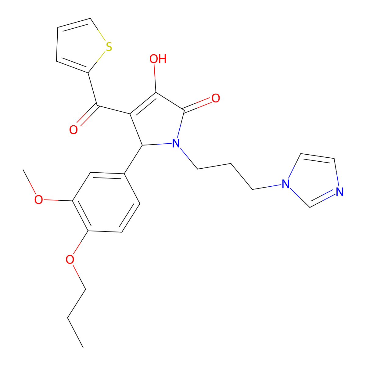 3-Hydroxy-1-(3-imidazolylpropyl)-5-(3-methoxy-4-propoxyphenyl)-4-(2-thienylcar bonyl)-3-pyrrolin-2-one molecular structure, CAS 636991-42-9