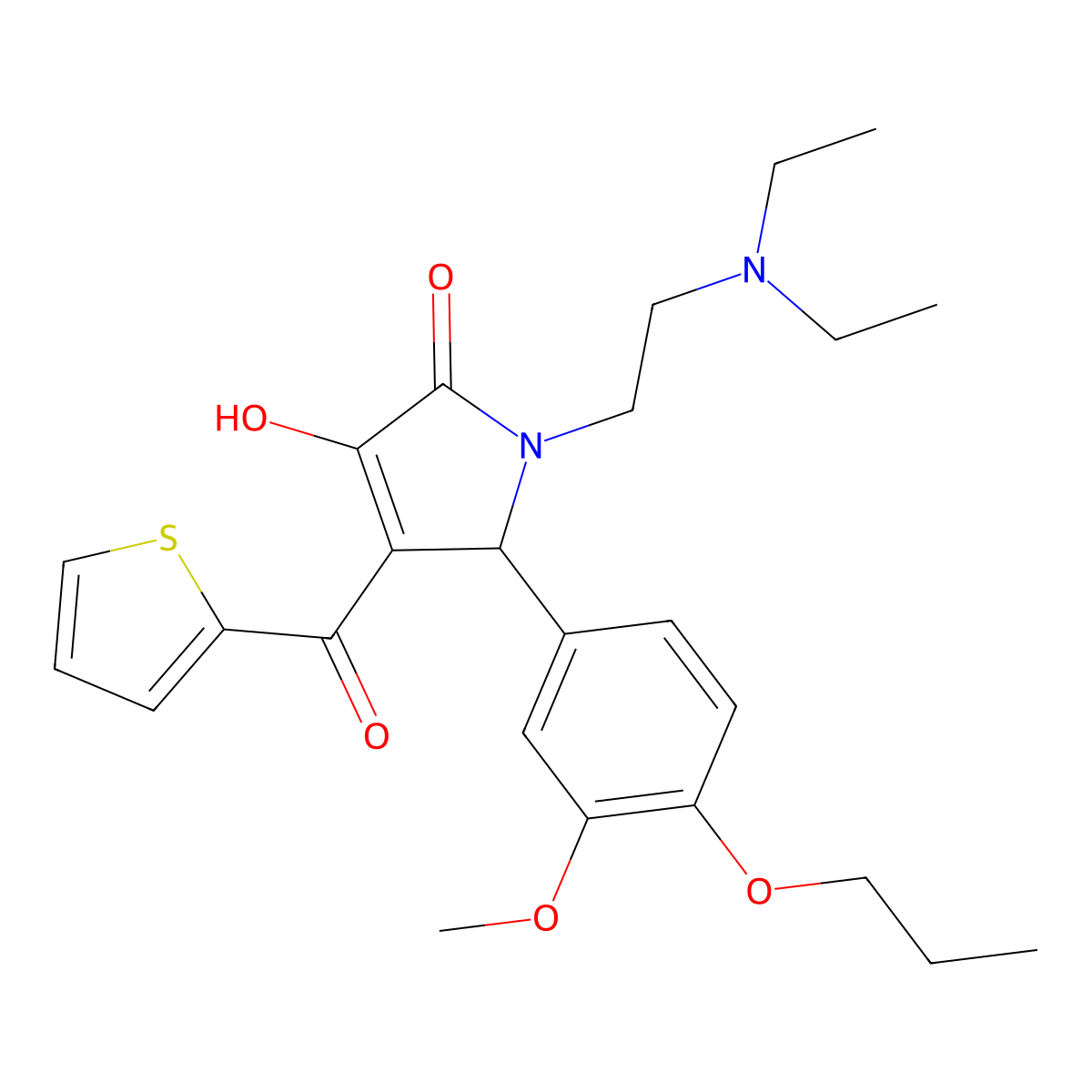 1-[2-(diethylamino)ethyl]-3-hydroxy-5-(3-methoxy-4-propoxyphenyl)-4-(thiophen-2-ylcarbonyl)-1,5-dihydro-2H-pyrrol-2-one molecular structure, CAS 636991-43-0