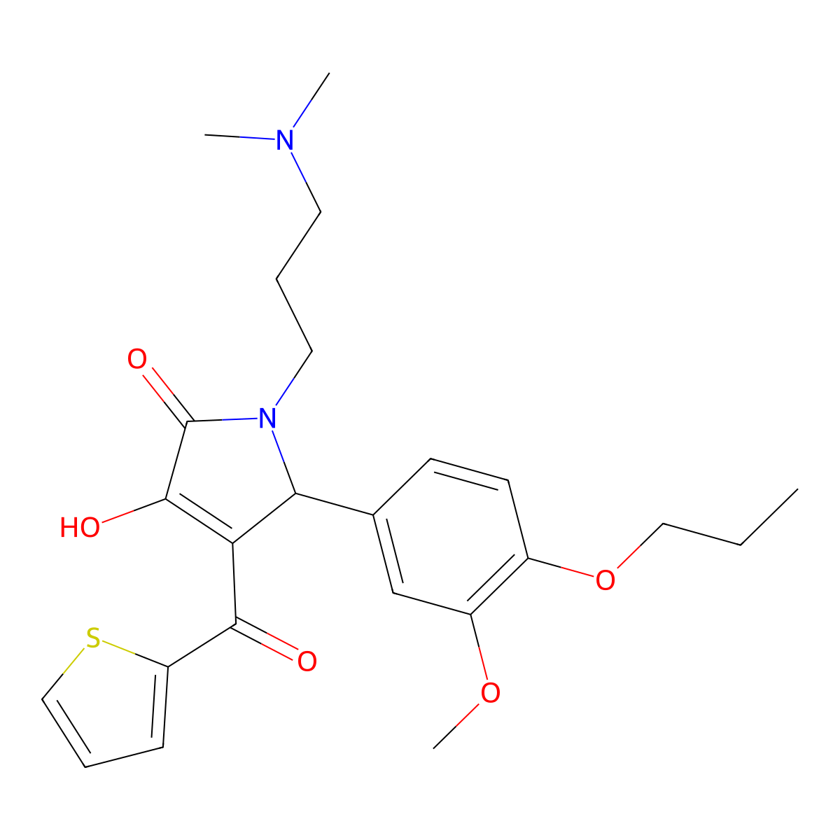 1-[3-(Dimethylamino)propyl]-3-hydroxy-5-(3-methoxy-4-propoxyphenyl)-4-(2-thien ylcarbonyl)-3-pyrrolin-2-one molecular structure, CAS 636991-44-1