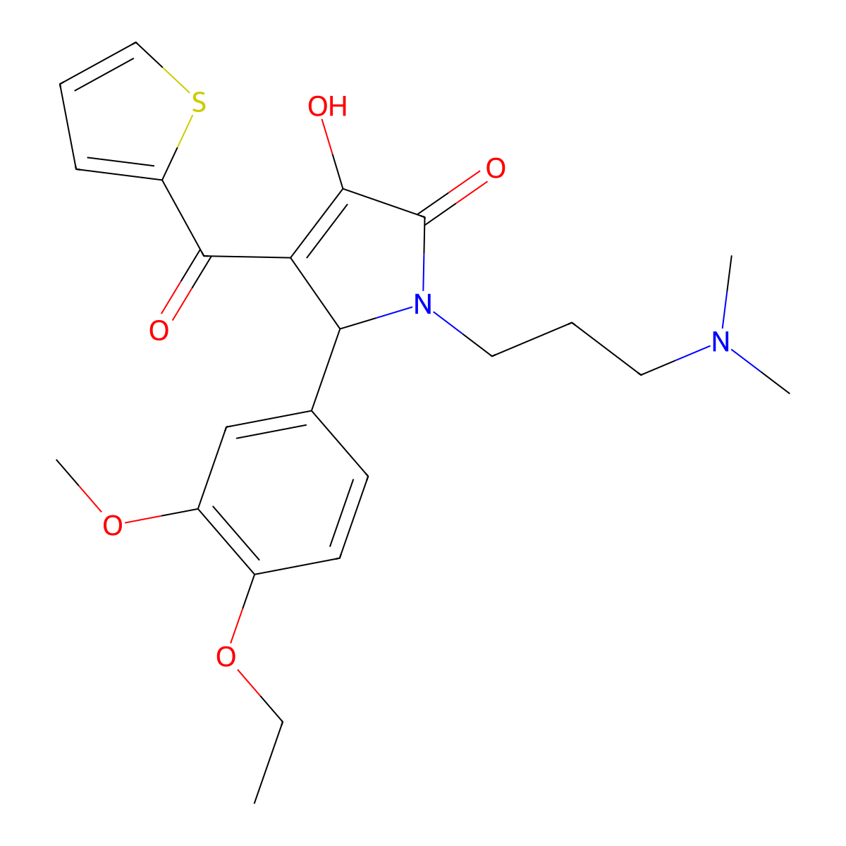 1-(3-(dimethylamino)propyl)-5-(4-ethoxy-3-methoxyphenyl)-3-hydroxy-4-(thiophene-2-carbonyl)-1H-pyrrol-2(5H)-one molecular structure, CAS 636991-45-2