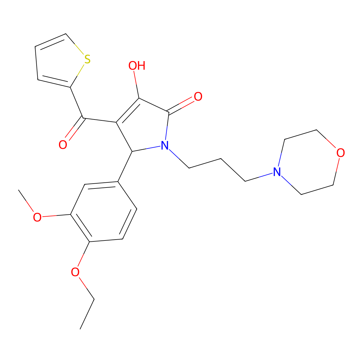 5-(4-ethoxy-3-methoxyphenyl)-3-hydroxy-1-[3-(4-morpholinyl)propyl]-4-(2-thienylcarbonyl)-1,5-dihydro-2H-pyrrol-2-one molecular structure, CAS 636991-46-3