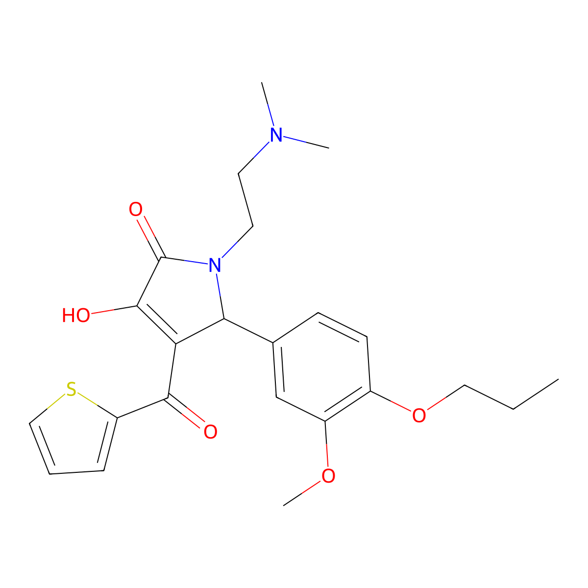 1-(2-(dimethylamino)ethyl)-3-hydroxy-5-(3-methoxy-4-propoxyphenyl)-4-(thiophene-2-carbonyl)-1H-pyrrol-2(5H)-one molecular structure, CAS 636991-49-6
