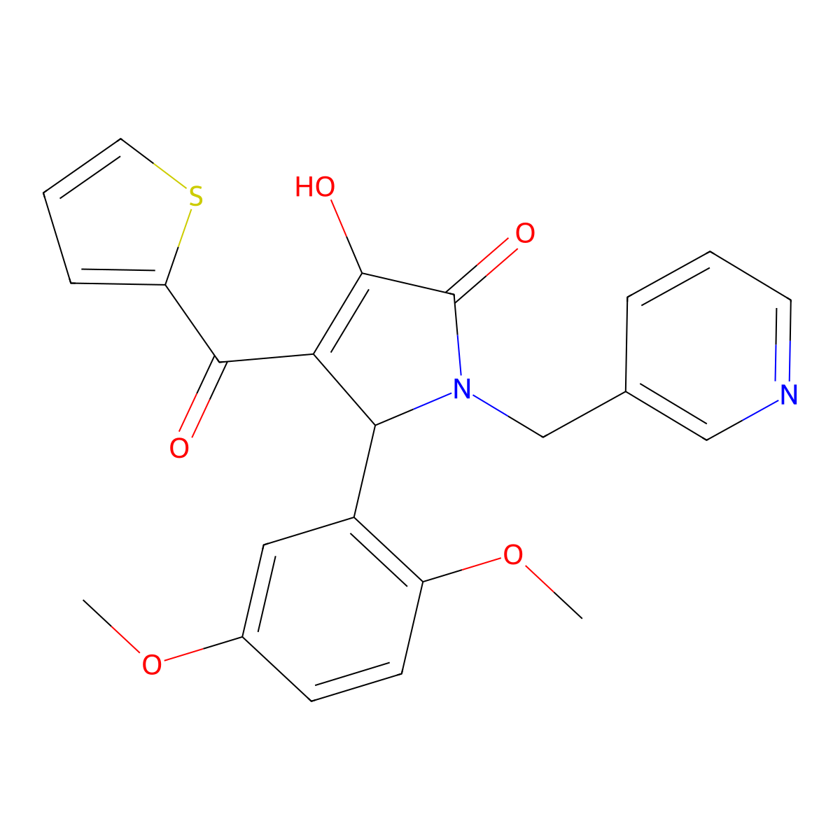 5-(2,5-dimethoxyphenyl)-3-hydroxy-1-(pyridin-3-ylmethyl)-4-(thiophene-2-carbonyl)-1H-pyrrol-2(5H)-one molecular structure, CAS 636991-51-0