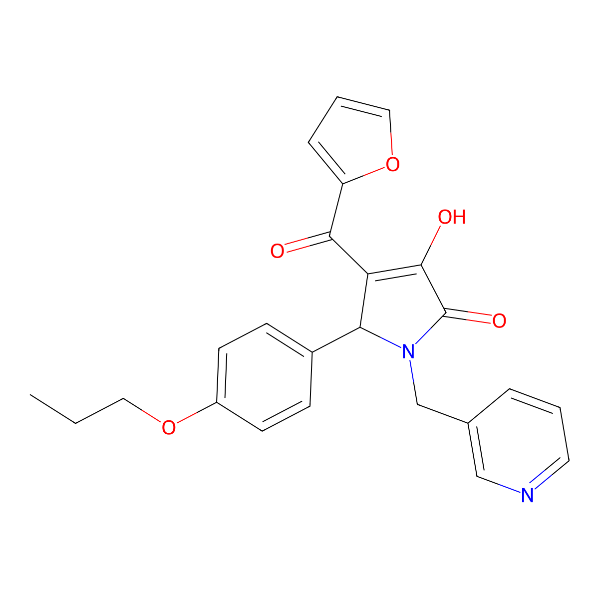 4-(furan-2-carbonyl)-3-hydroxy-5-(4-propoxyphenyl)-1-(pyridin-3-ylmethyl)-1H-pyrrol-2(5H)-one molecular structure, CAS 636991-73-6