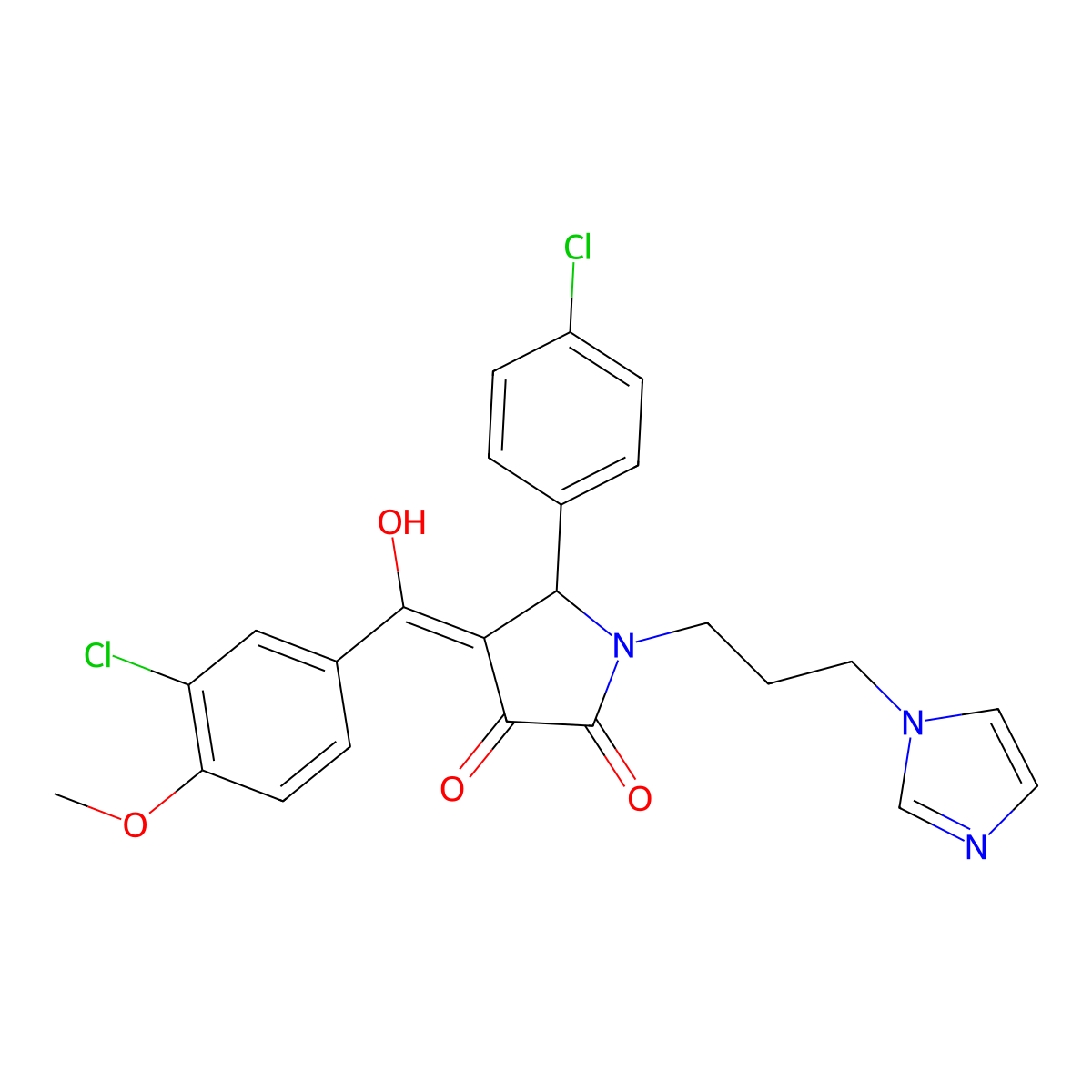 4-(3-chloro-4-methoxybenzoyl)-5-(4-chlorophenyl)-3-hydroxy-1-[3-(1H-imidazol-1-yl)propyl]-2,5-dihydro-1H-pyrrol-2-one molecular structure, CAS 636991-79-2