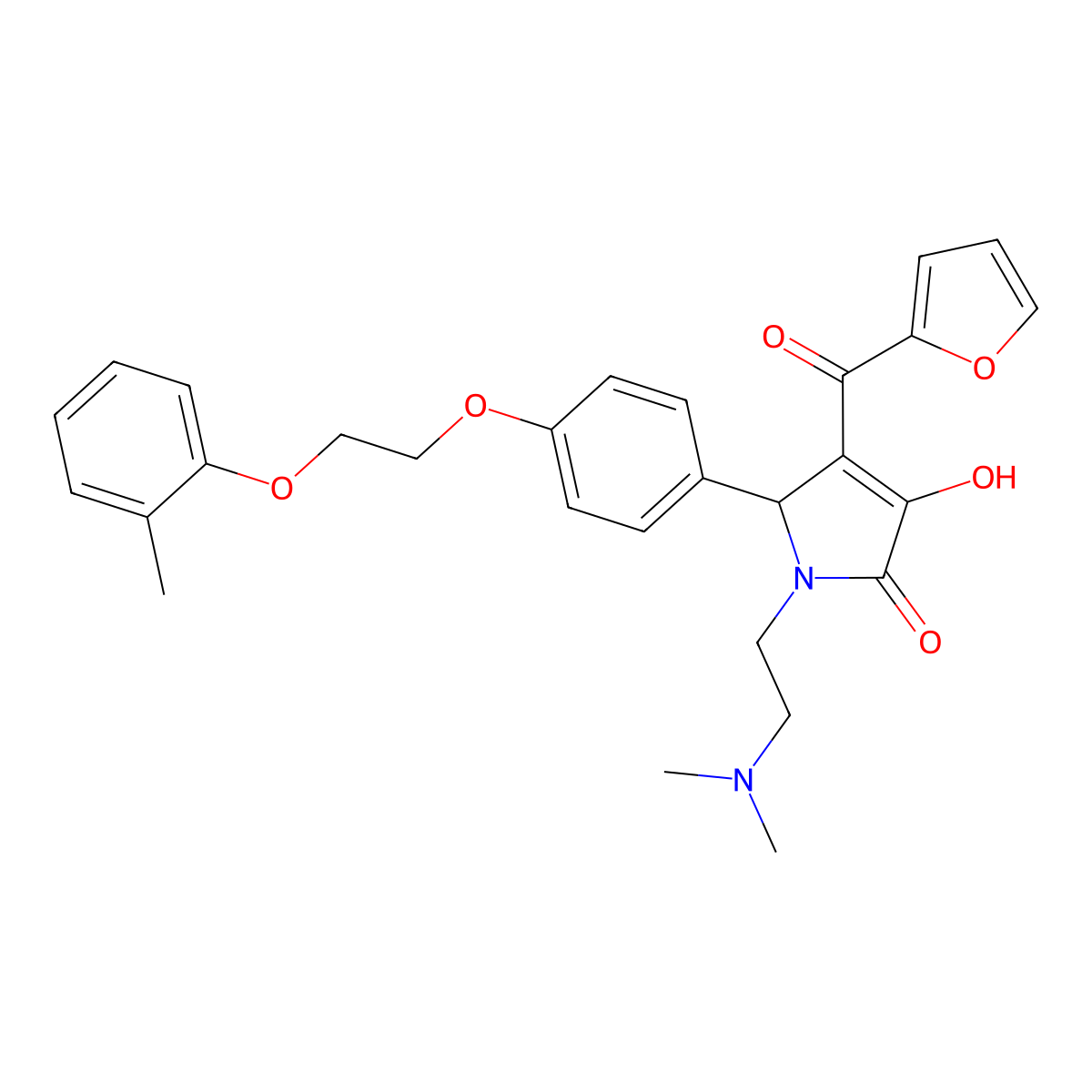 1-[2-(Dimethylamino)ethyl]-4-(2-furylcarbonyl)-3-hydroxy-5-{4-[2-(2-methylphen oxy)ethoxy]phenyl}-3-pyrrolin-2-one molecular structure, CAS 636991-85-0