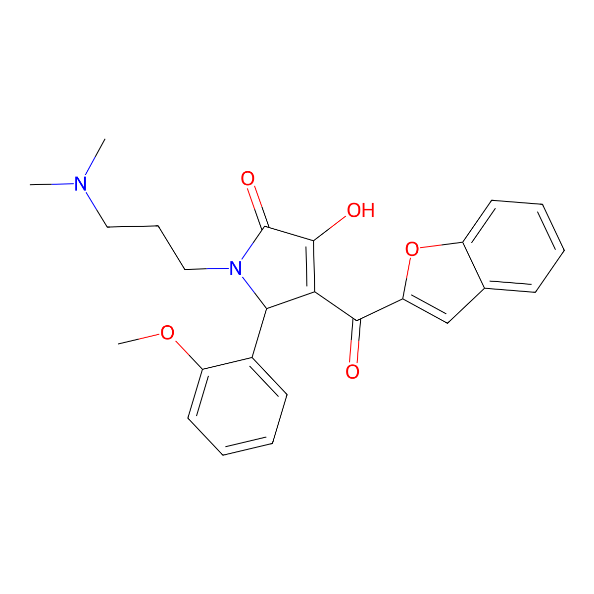 4-(1-benzofuran-2-ylcarbonyl)-1-[3-(dimethylamino)propyl]-3-hydroxy-5-(2-methoxyphenyl)-1,5-dihydro-2H-pyrrol-2-one molecular structure, CAS 636991-88-3