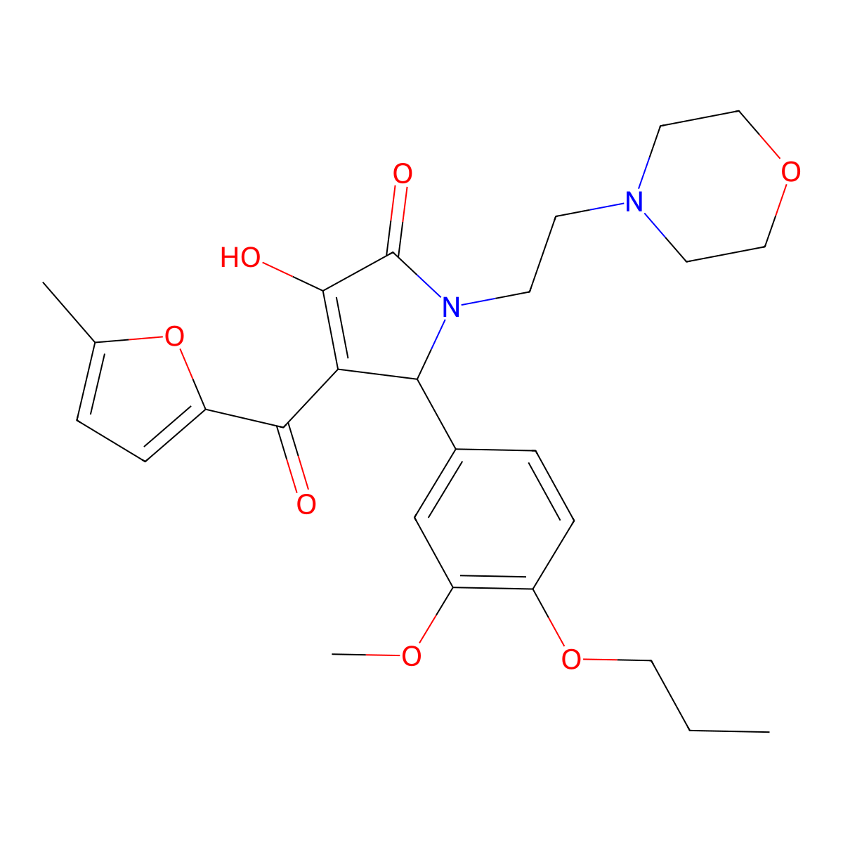 3-hydroxy-5-(3-methoxy-4-propoxyphenyl)-4-(5-methyl-2-furoyl)-1-[2-(4-morpholinyl)ethyl]-1,5-dihydro-2H-pyrrol-2-one molecular structure, CAS 636991-90-7