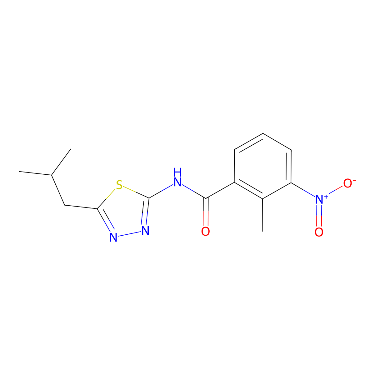 2-methyl-N-[5-(2-methylpropyl)-1,3,4-thiadiazol-2-yl]-3-nitrobenzamide molecular structure, CAS 636992-89-7