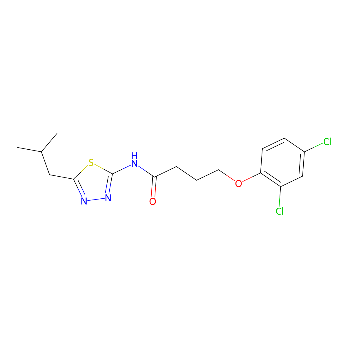 4-(2,4-dichlorophenoxy)-N-[5-(2-methylpropyl)-1,3,4-thiadiazol-2-yl]butanamide molecular structure, CAS 636993-05-0