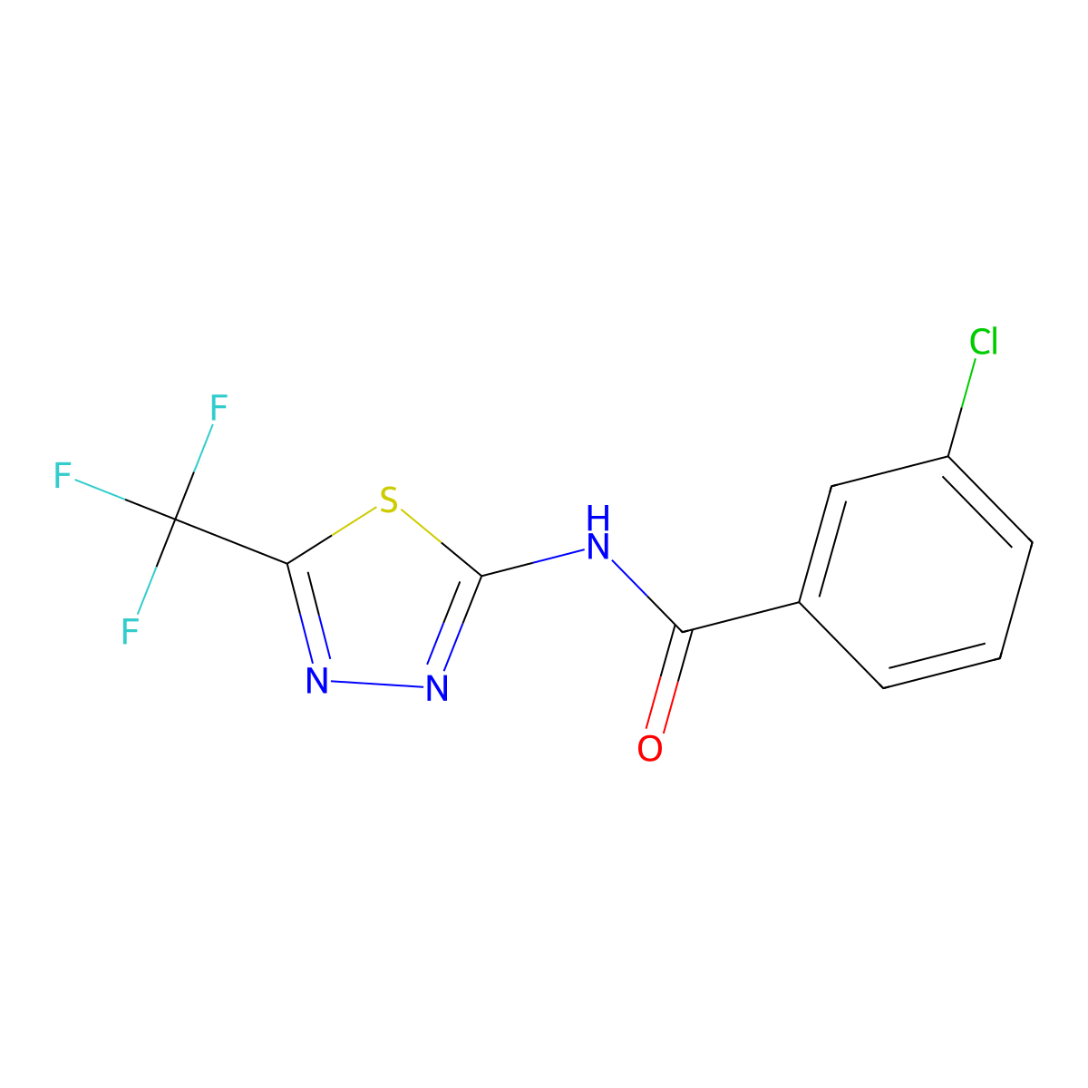 3-chloro-N-[5-(trifluoromethyl)-1,3,4-thiadiazol-2-yl]benzamide molecular structure, CAS 636993-24-3