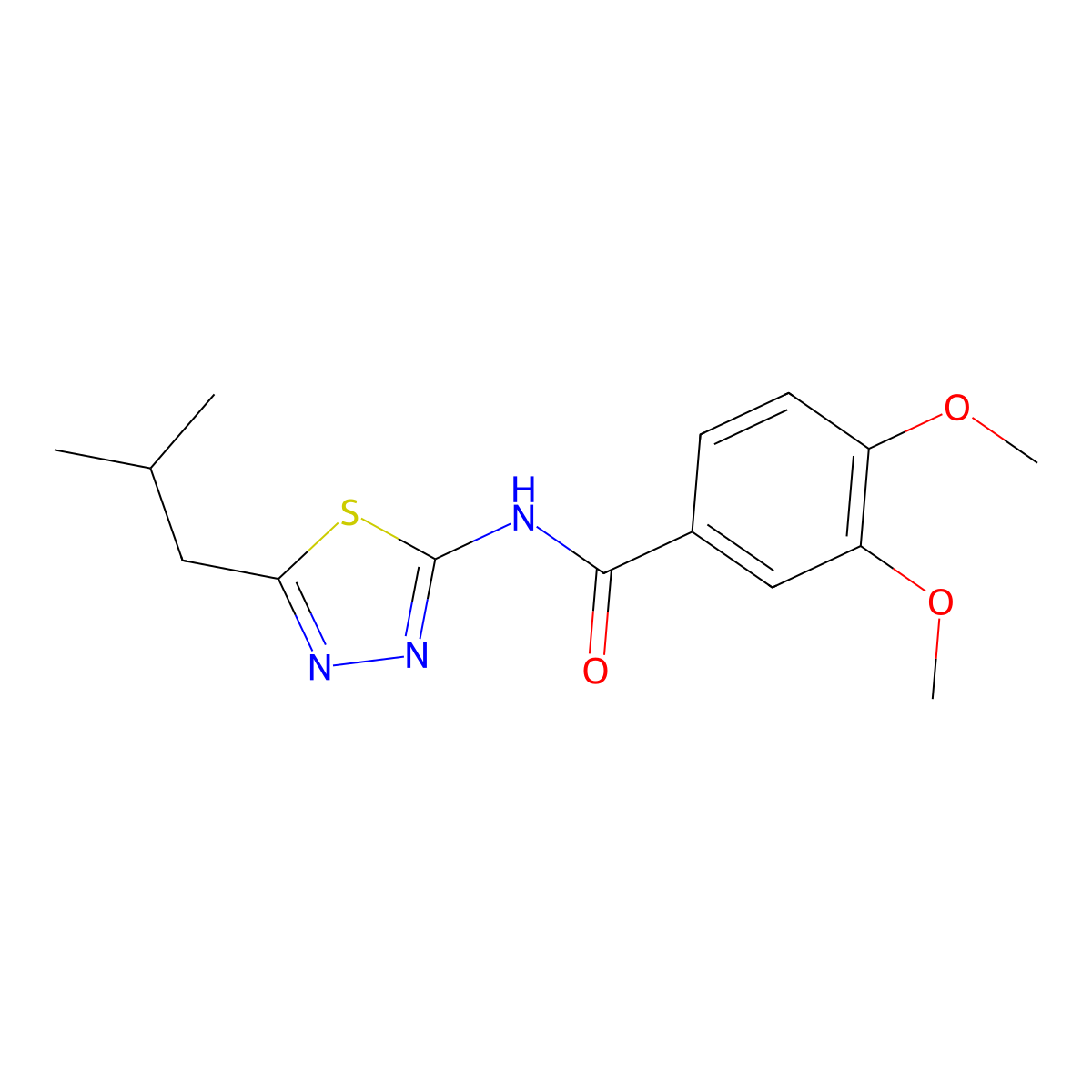 3,4-dimethoxy-N-[5-(2-methylpropyl)-1,3,4-thiadiazol-2-yl]benzamide molecular structure, CAS 636993-55-0