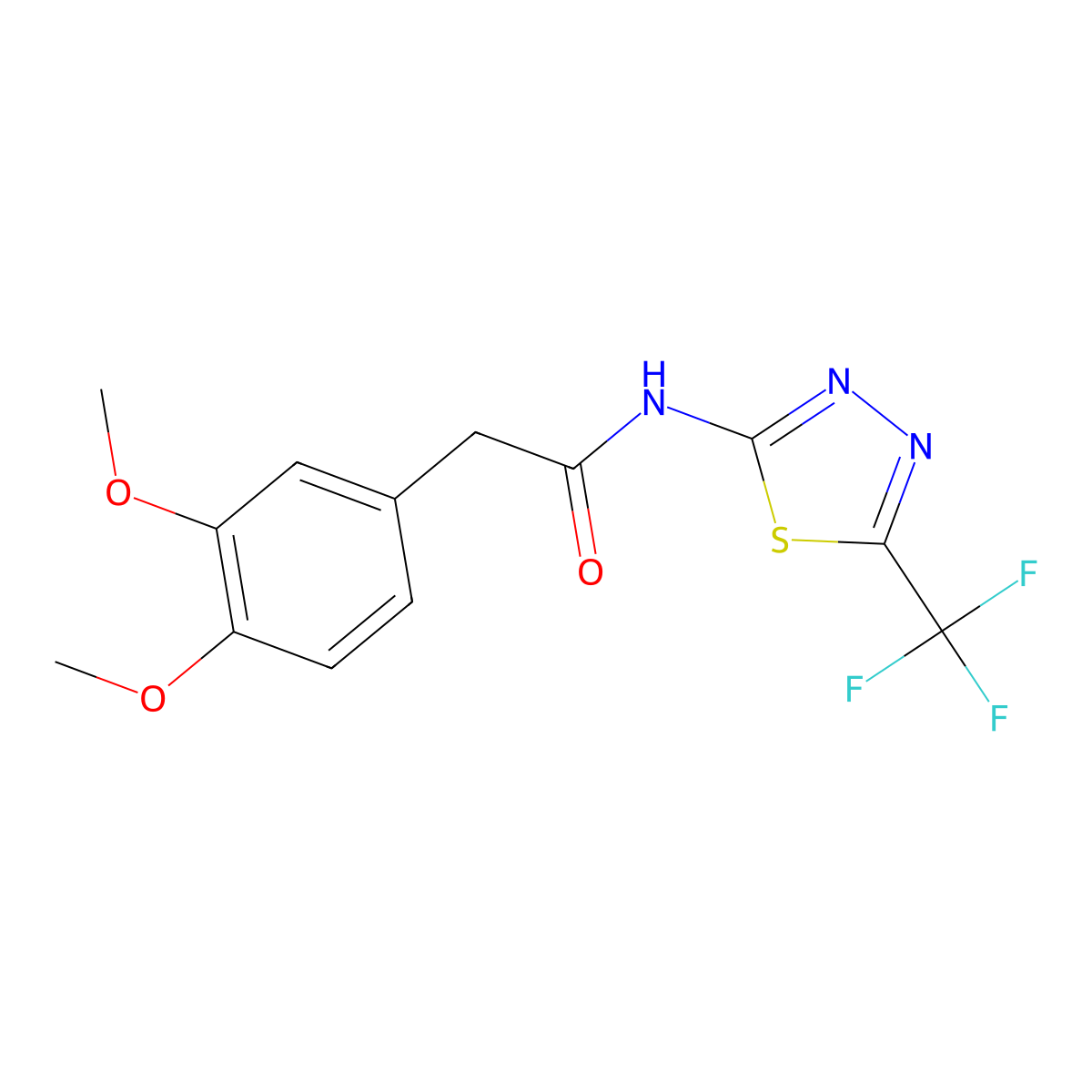 2-(3,4-dimethoxyphenyl)-N-[5-(trifluoromethyl)-1,3,4-thiadiazol-2-yl]acetamide molecular structure, CAS 636993-83-4
