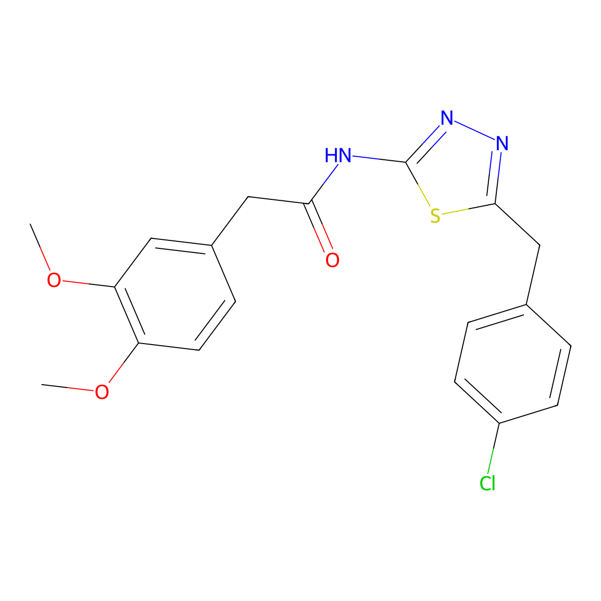 N-[5-[(4-chlorophenyl)methyl]-1,3,4-thiadiazol-2-yl]-2-(3,4-dimethoxyphenyl)acetamide molecular structure, CAS 636993-84-5