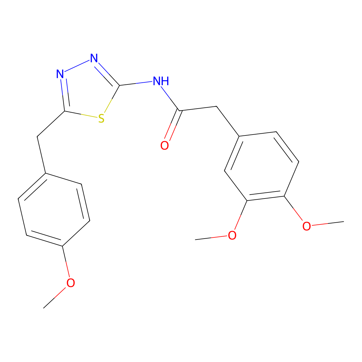 2-(3,4-dimethoxyphenyl)-N-[5-[(4-methoxyphenyl)methyl]-1,3,4-thiadiazol-2-yl]acetamide molecular structure, CAS 636993-85-6