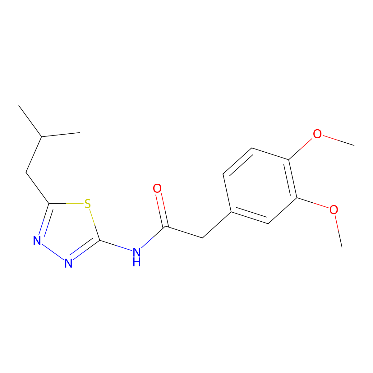 2-(3,4-dimethoxyphenyl)-N-[5-(2-methylpropyl)-1,3,4-thiadiazol-2-yl]acetamide molecular structure, CAS 636993-87-8