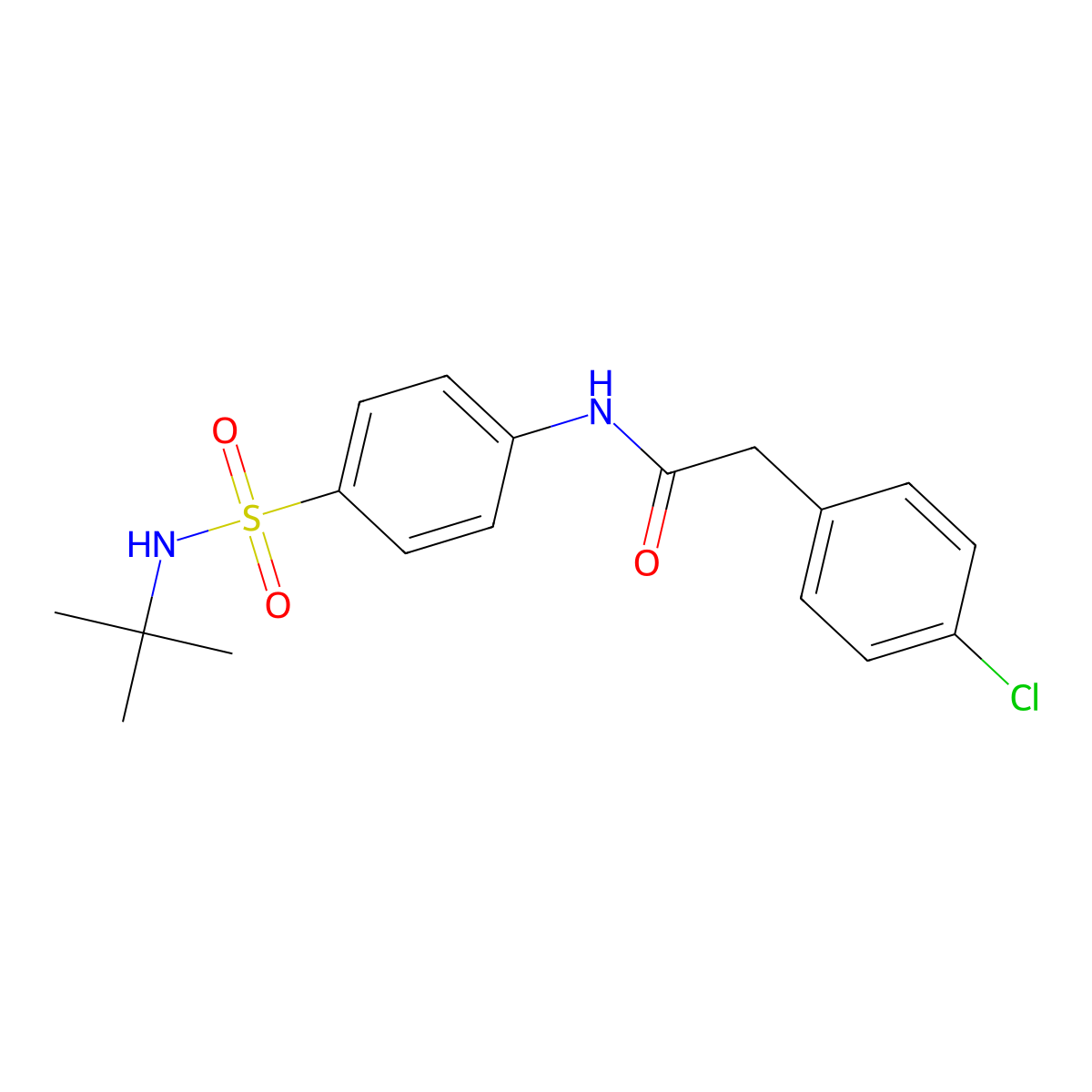 N-[4-(tert-butylsulfamoyl)phenyl]-2-(4-chlorophenyl)acetamide molecular structure, CAS 636994-15-5