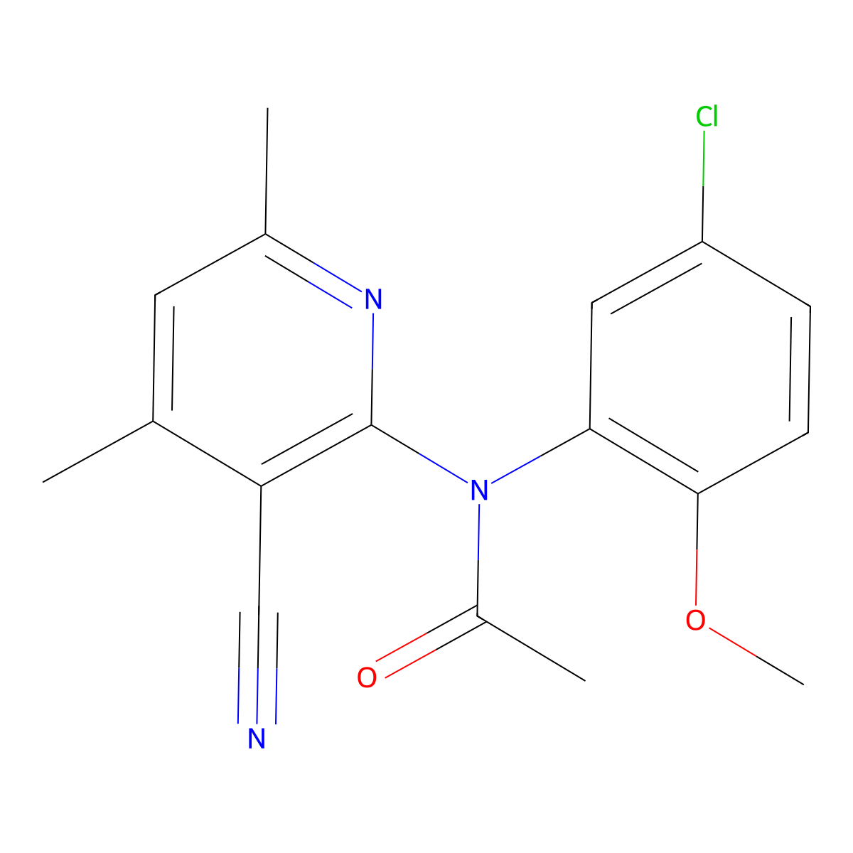 N-(5-chloro-2-methoxyphenyl)-N-(3-cyano-4,6-dimethylpyridin-2-yl)acetamide molecular structure, CAS 636997-37-0