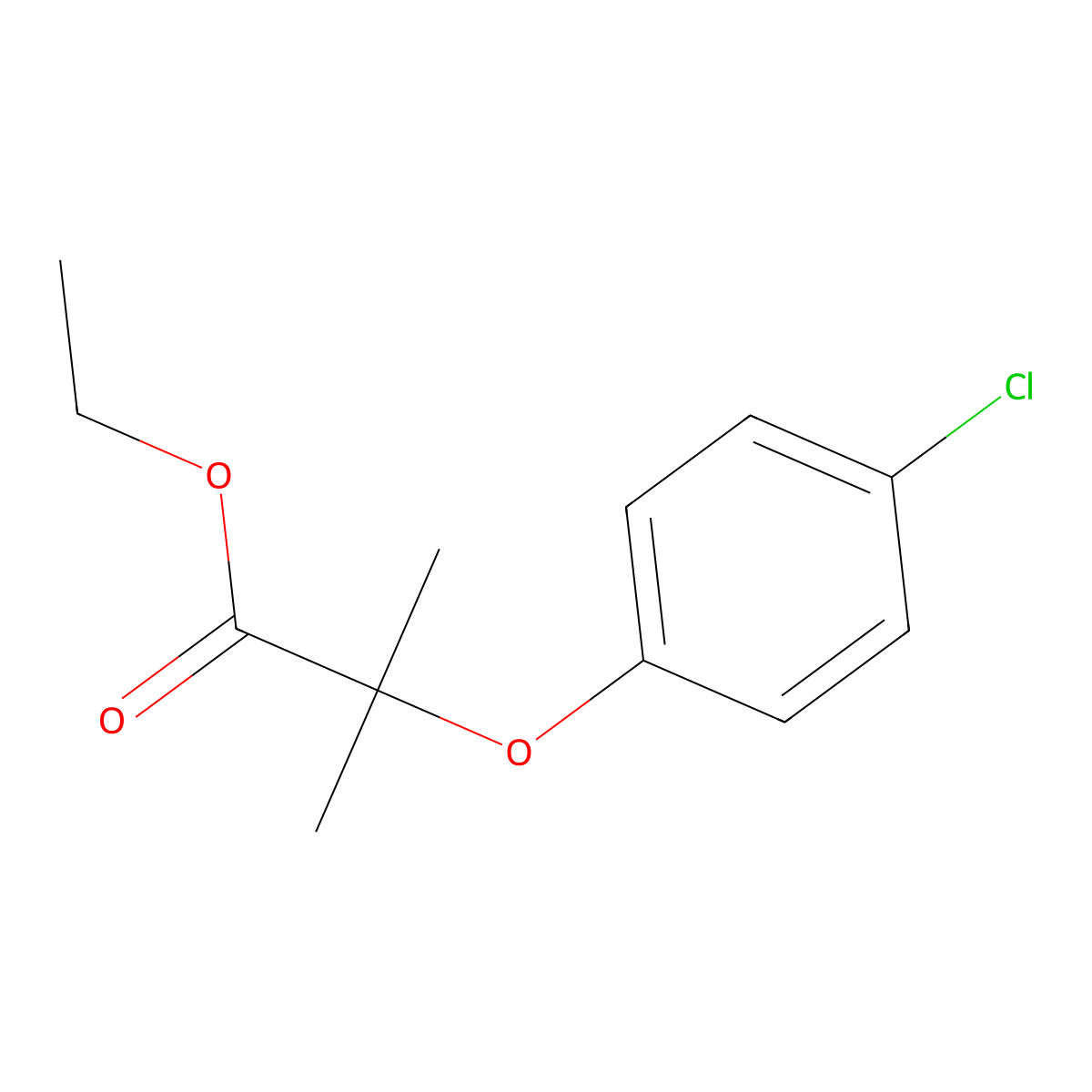 Clofibrate molecular structure, CAS 637-07-0