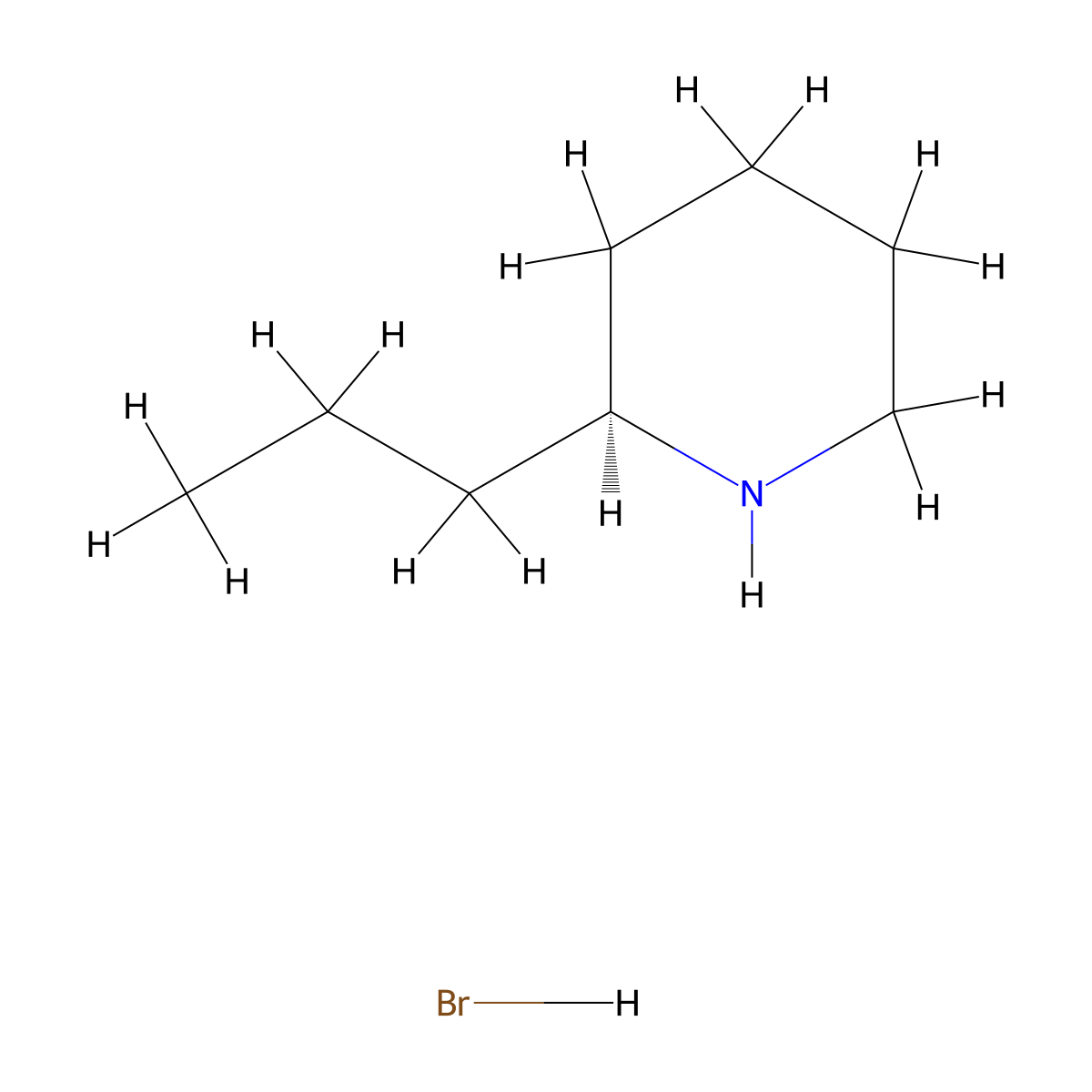Piperidine, 2-propyl-, hydrobromide (1:1), (2S)- molecular structure, CAS 637-49-0