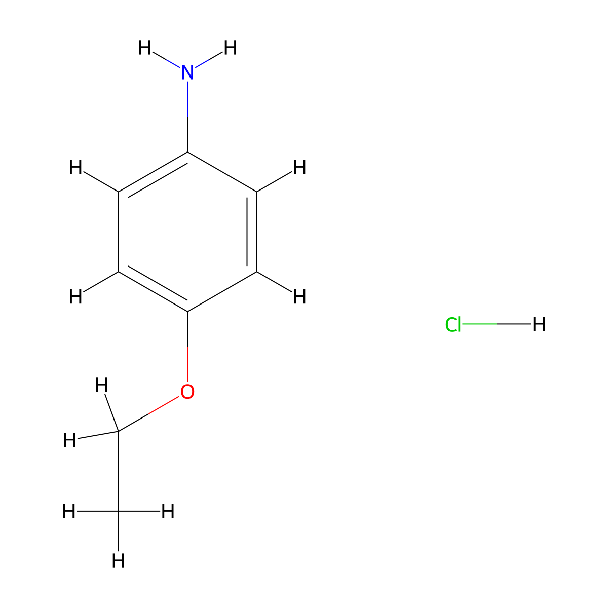 Benzenamine, 4-ethoxy-, hydrochloride (1:1) molecular structure, CAS 637-56-9