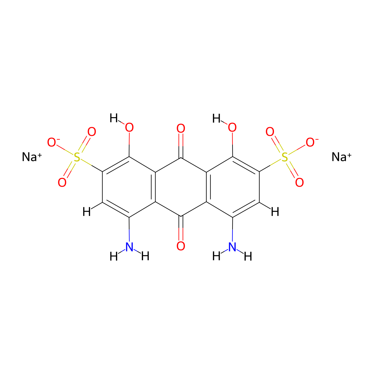 2,7-anthracenedisulfonic acid, 4,5-diamino-9,10-dihydro-1,8-dihydroxy-9,10-dioxo-, disodium salt molecular structure, CAS 6370-62-3
