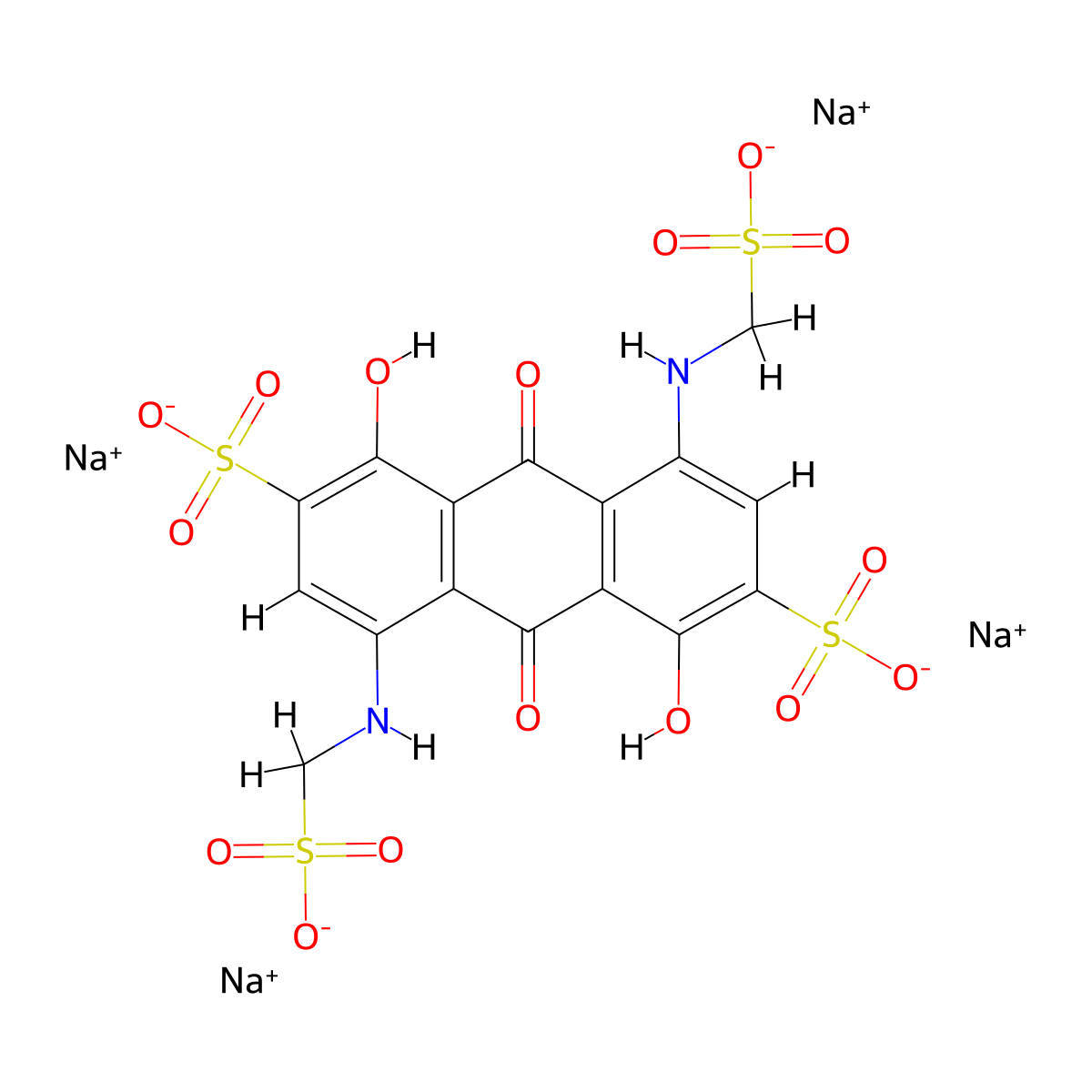 2,6-Anthracenedisulfonic acid, 9,10-dihydro-1,5-dihydroxy-9,10-dioxo-4,8-bis((sulfomethyl)amino)-, sodium salt (1:4) molecular structure, CAS 6370-93-0