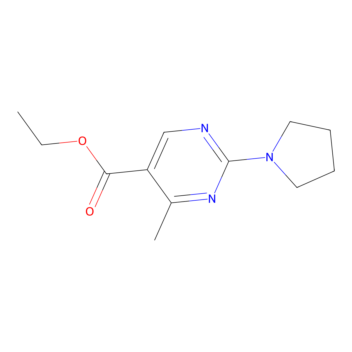 Ethyl 4-methyl-2-(pyrrolidin-1-yl)pyrimidine-5-carboxylate molecular structure, CAS 637003-39-5