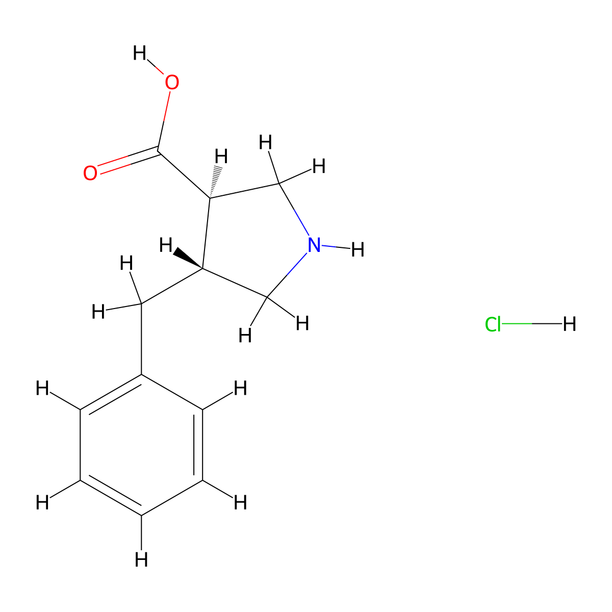 (3R,4R)-4-Benzylpyrrolidine-3-carboxylic acid hydrochloride molecular structure, CAS 637014-36-9