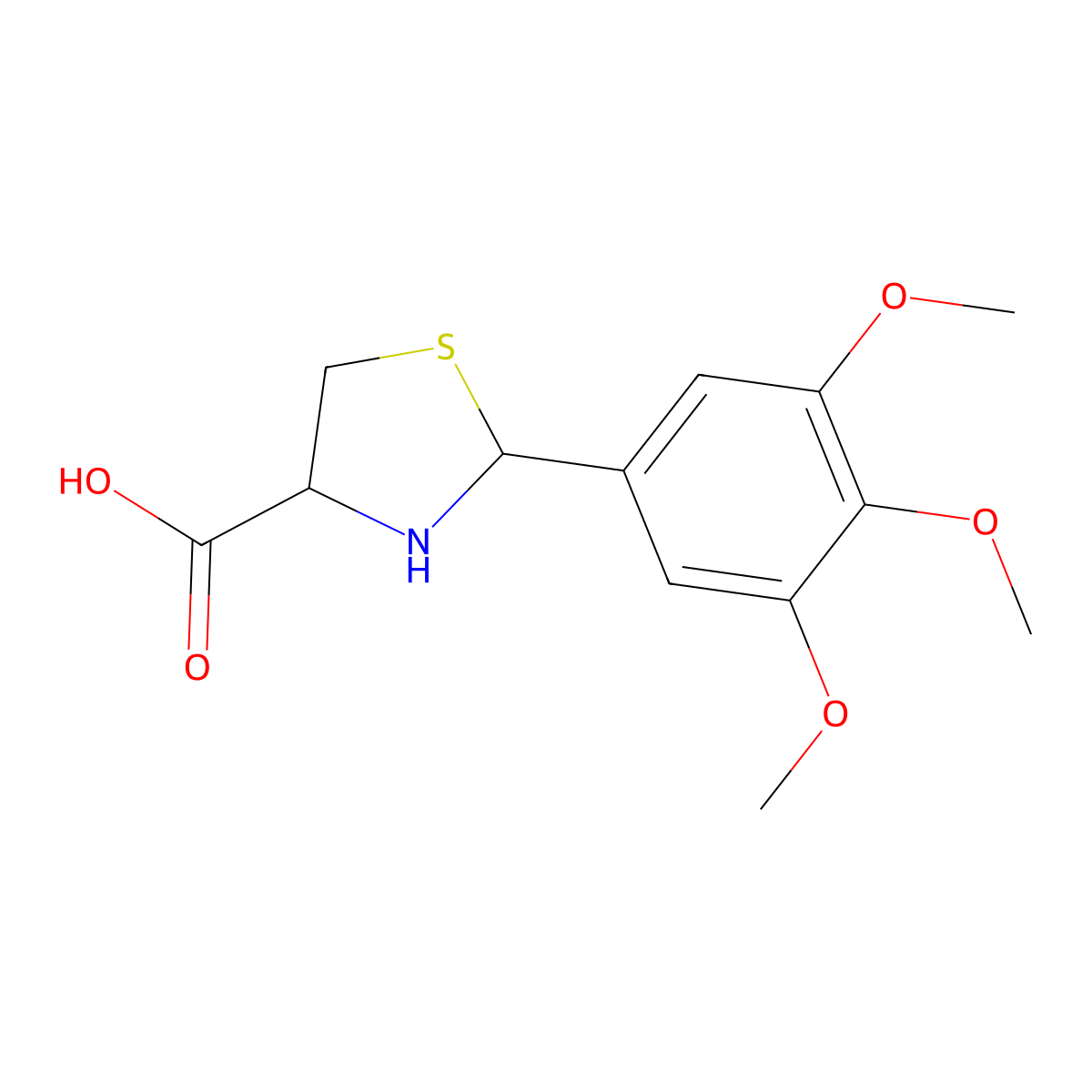 (4R)-2-(3,4,5-trimethoxyphenyl)-1,3-thiazolidine-4-carboxylic acid molecular structure, CAS 637032-02-1
