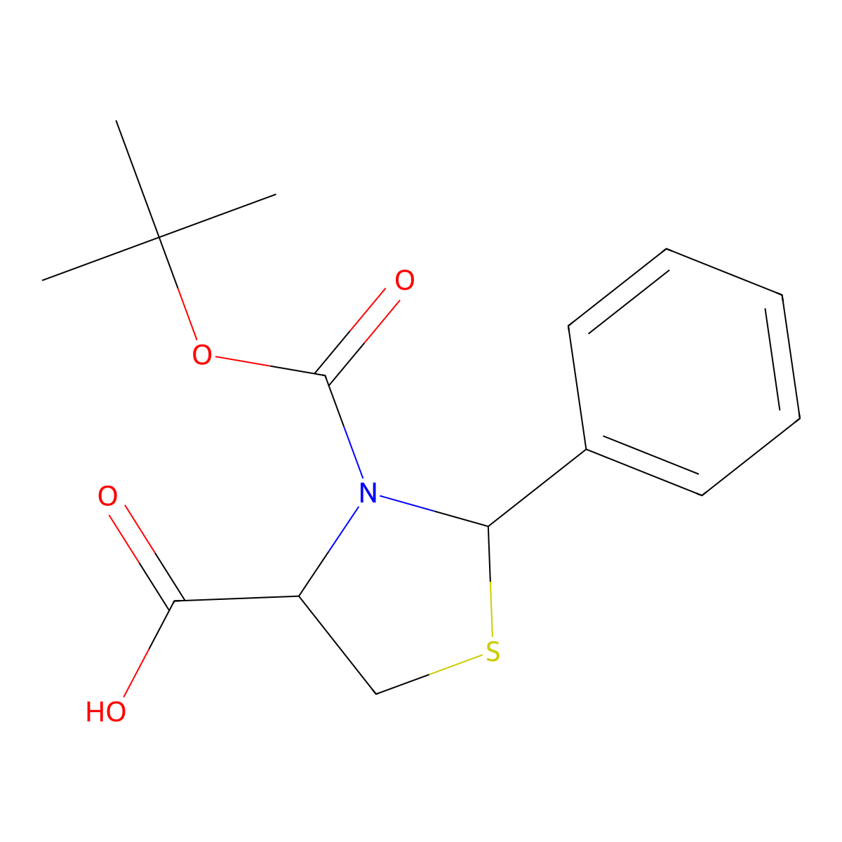 (4R)-N-Boc-2-phenylthiazolidine-4-carboxylic acid molecular structure, CAS 637032-03-2