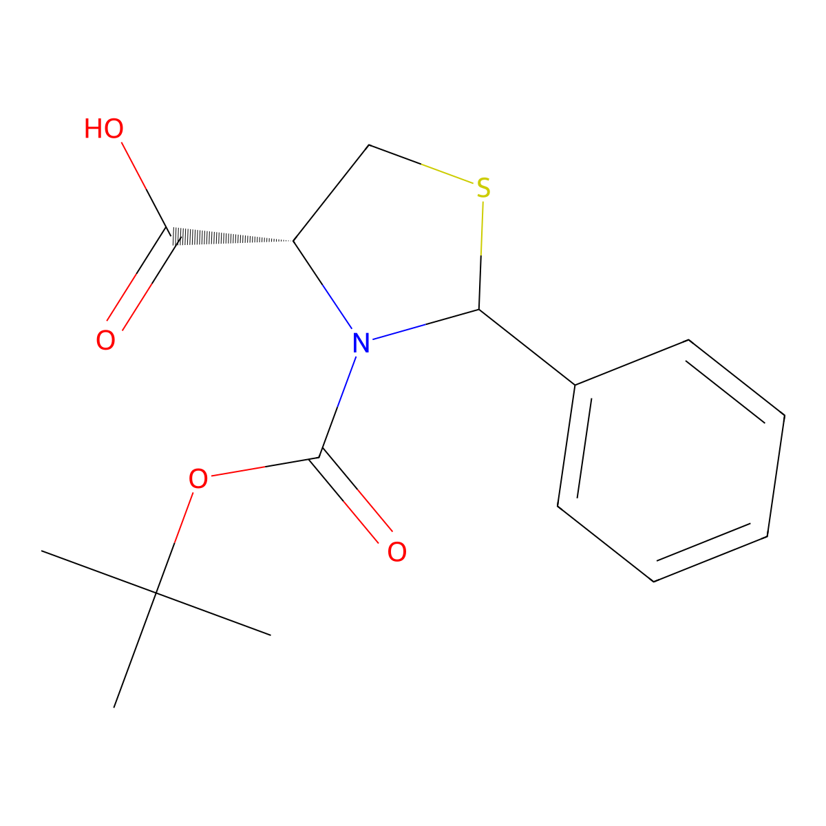 (4R)-N-Boc-2-phenylthiazolidine-4-carboxylic acid molecular structure, CAS 637032-03-2