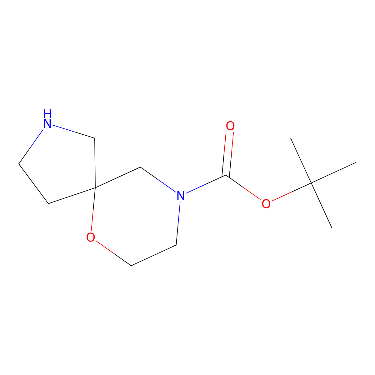 Tert-butyl 6-oxa-2,9-diazaspiro(4.5)decane-9-carboxylate molecular structure, CAS 637039-01-1
