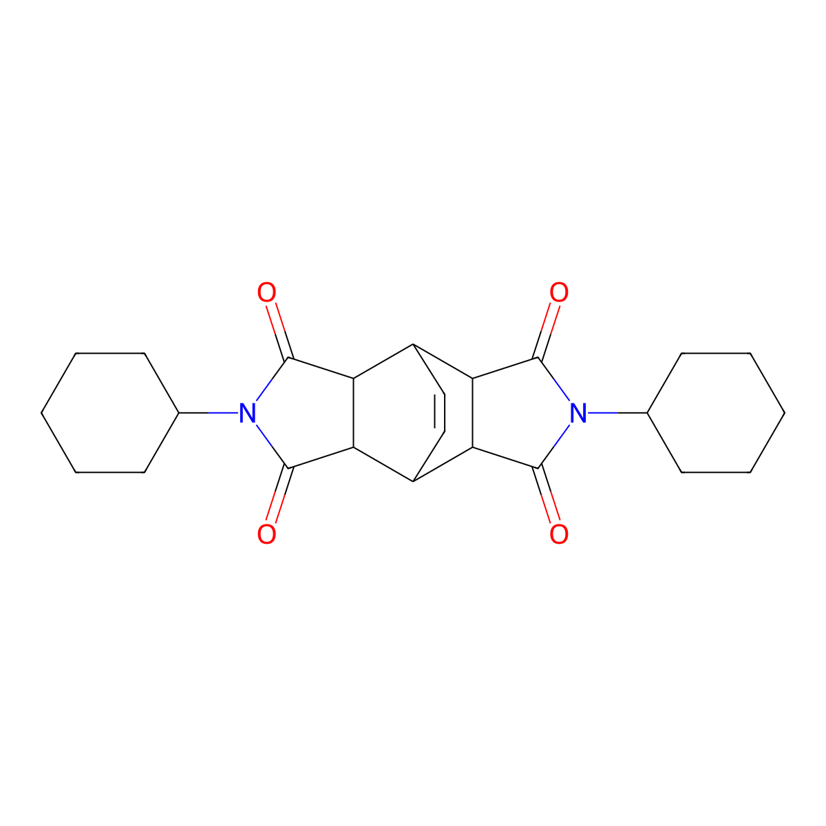 2,6-dicyclohexylhexahydro-4,8-ethenopyrrolo[3,4-f]isoindole-1,3,5,7(2H,6H)-tetrone molecular structure, CAS 6371-25-1