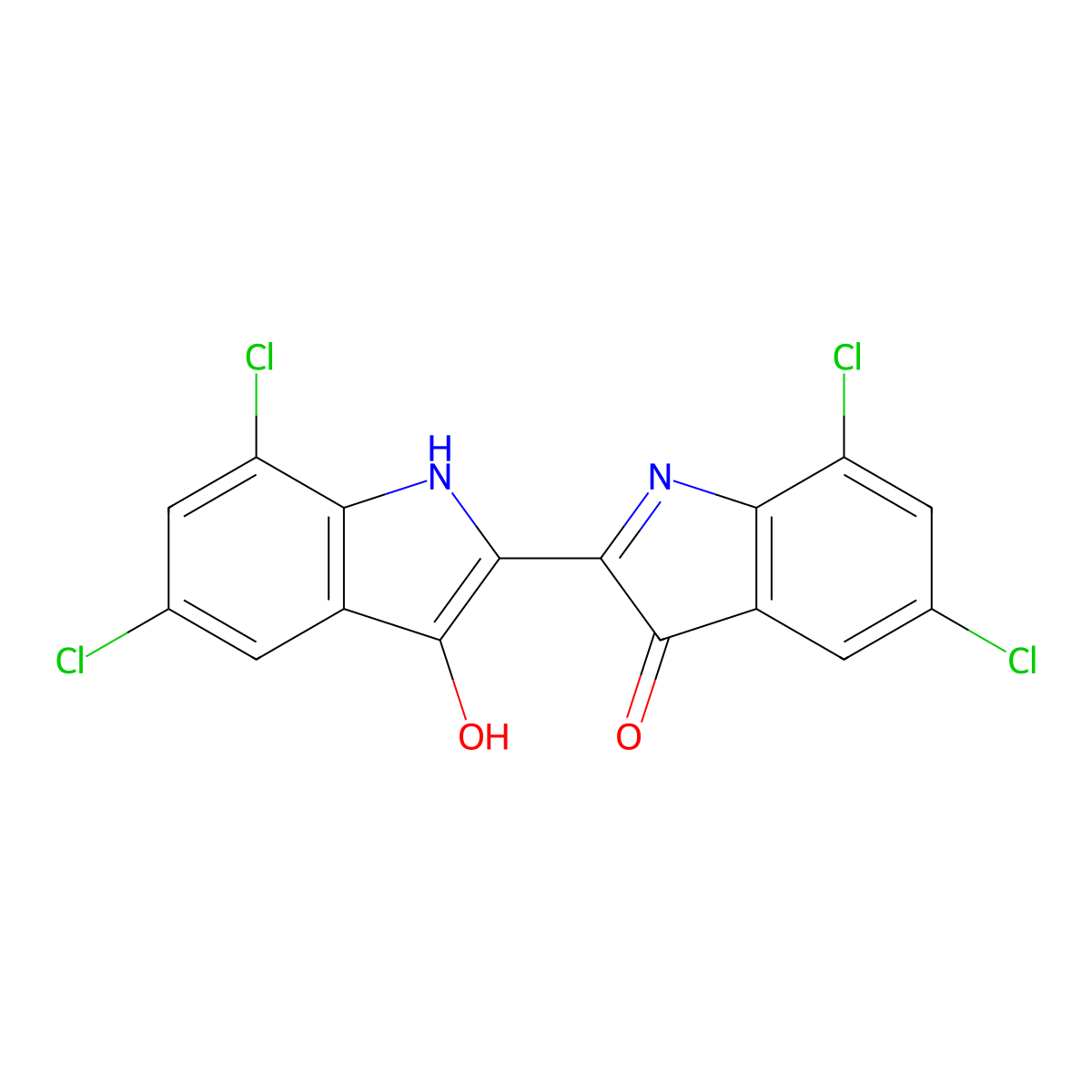 5,7-Dichloro-2-(5,7-dichloro-1,3-dihydro-3-oxo-2H-indol-2-ylidene)-1,2-dihydro-3H-indol-3-one molecular structure, CAS 6371-38-6