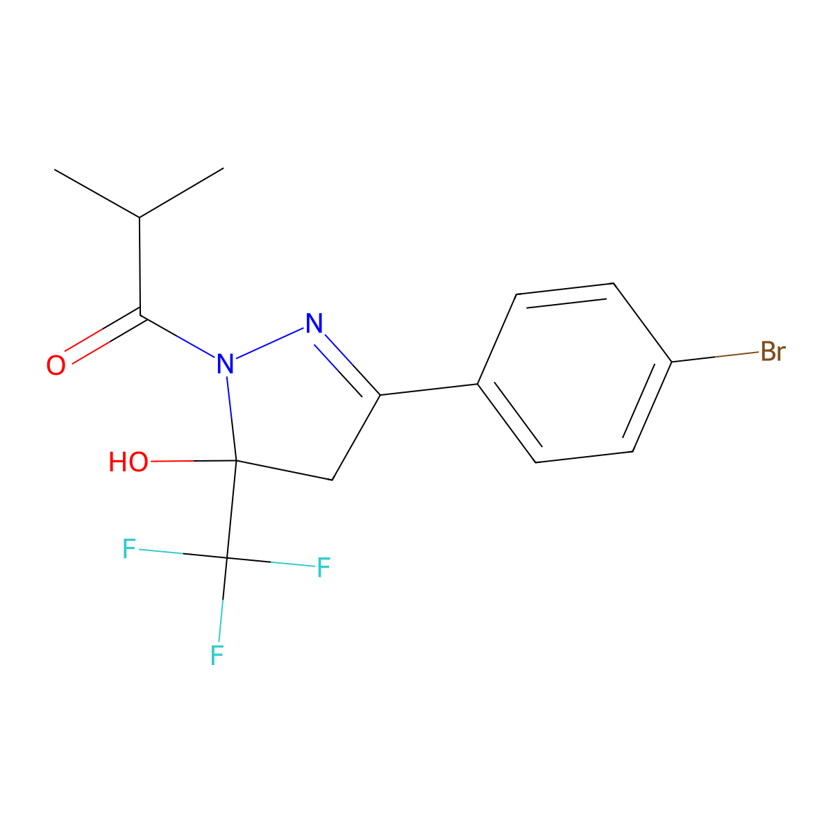 1-[3-(4-bromophenyl)-5-hydroxy-5-(trifluoromethyl)-4H-pyrazol-1-yl]-2-methylpropan-1-one molecular structure, CAS 6371-46-6
