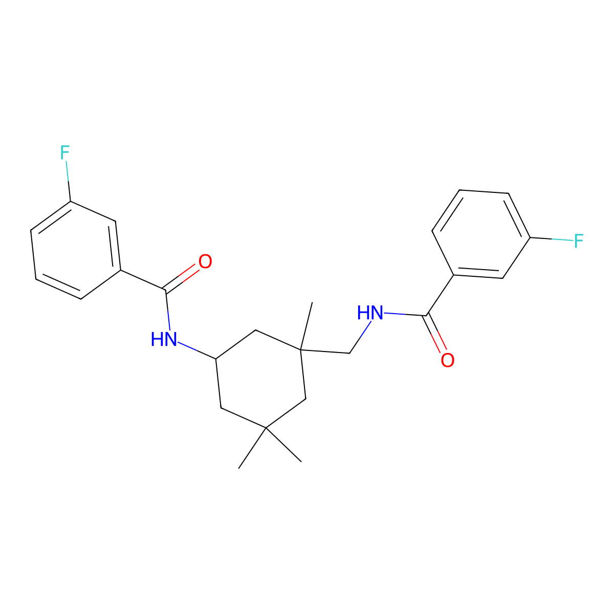 3-fluoro-N-[3-({[(3-fluorophenyl)carbonyl]amino}methyl)-3,5,5-trimethylcyclohexyl]benzamide molecular structure, CAS 6371-66-0