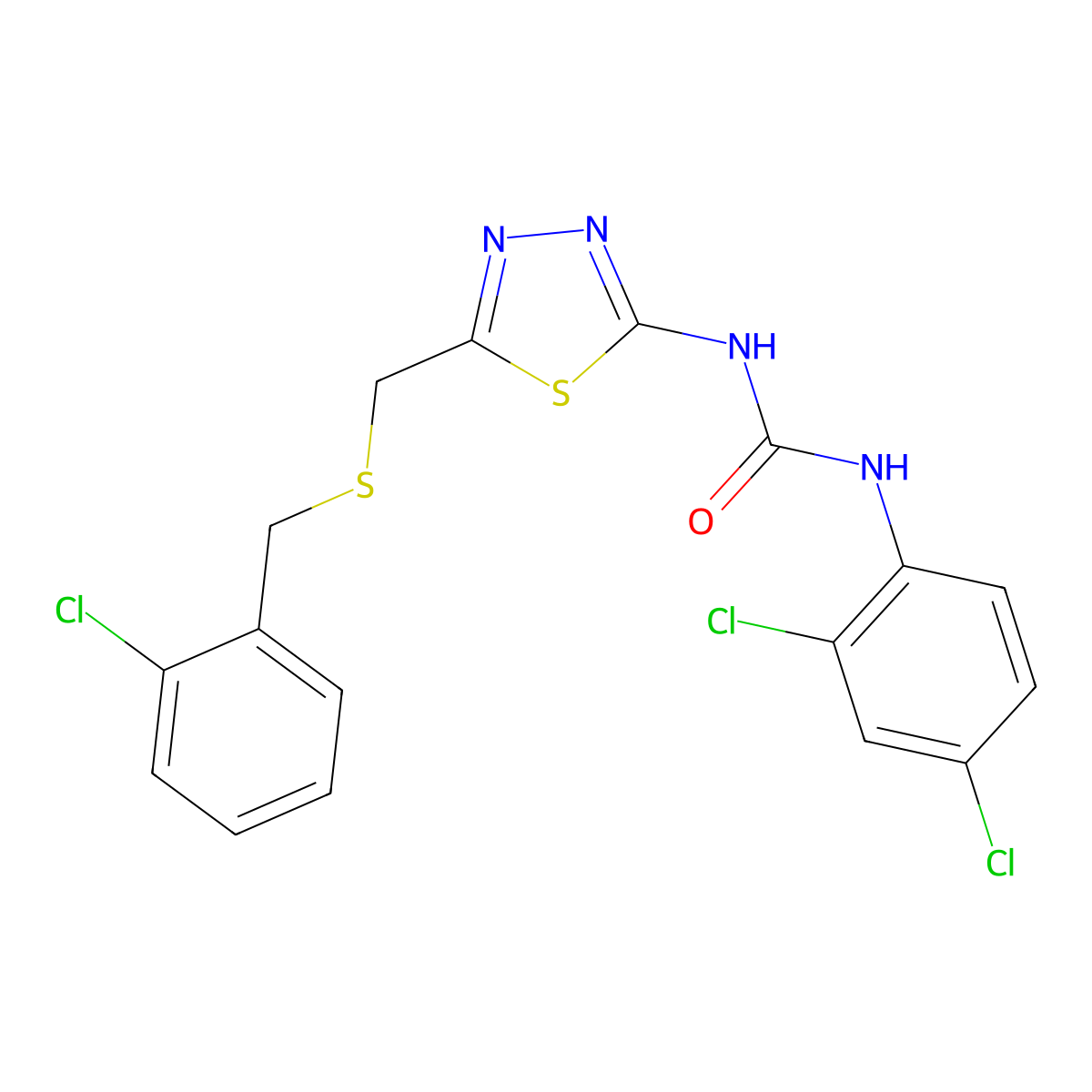 1-(5-{[(2-Chlorobenzyl)sulfanyl]methyl}-1,3,4-thiadiazol-2-yl)-3-(2,4-dichlorophenyl)urea molecular structure, CAS 6371-98-8