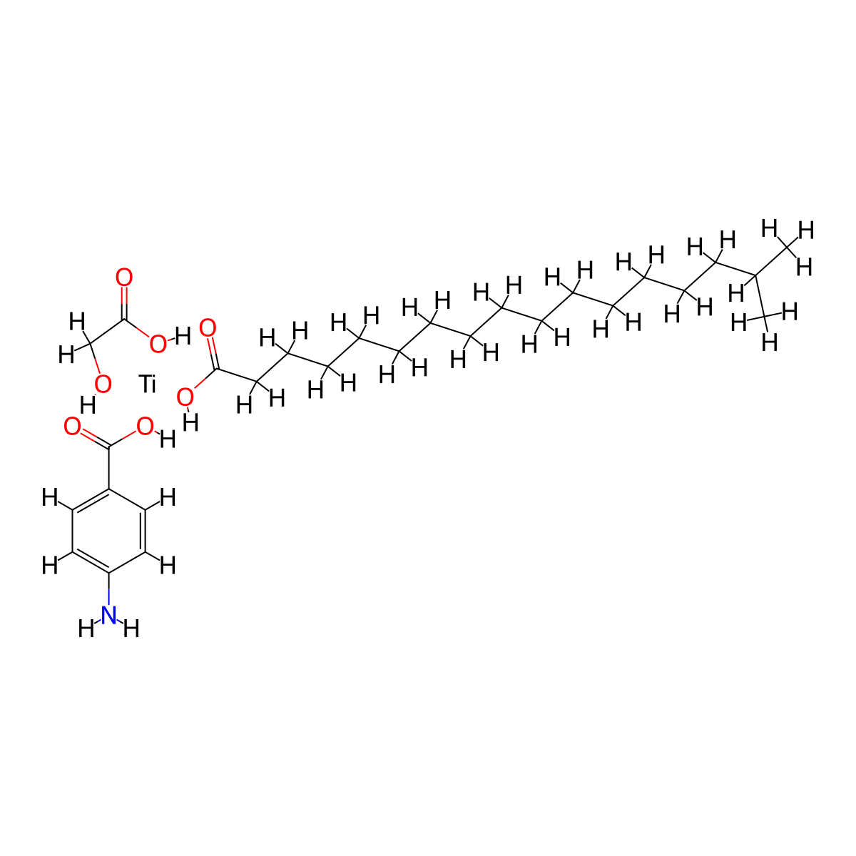 Titanium, (4-aminobenzoato-kappaO)(2-(hydroxy-kappaO)acetato(2-)-kappaO)(isooctadecanoato-kappaO)- molecular structure, CAS 63713-86-0