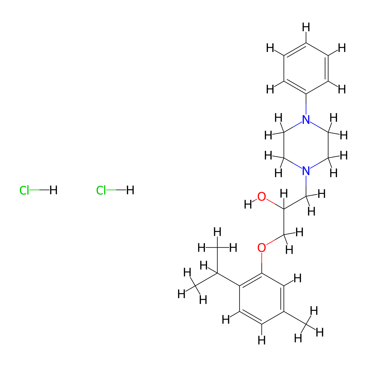 2-Propanol, 1-(2-isopropyl-5-methylphenoxy)-3-(4-phenylpiperazinyl)-, dihydrochloride molecular structure, CAS 63716-14-3