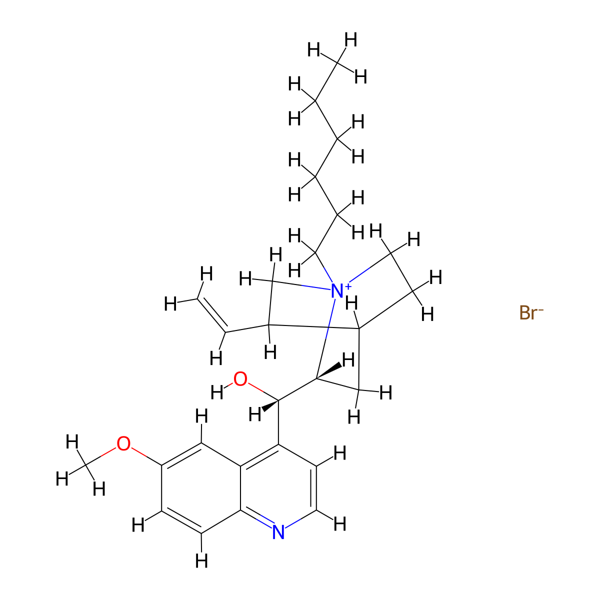 1-Hexyl-9-hydroxy-6'-methoxycinchonan-1-ium bromide molecular structure, CAS 63717-08-8