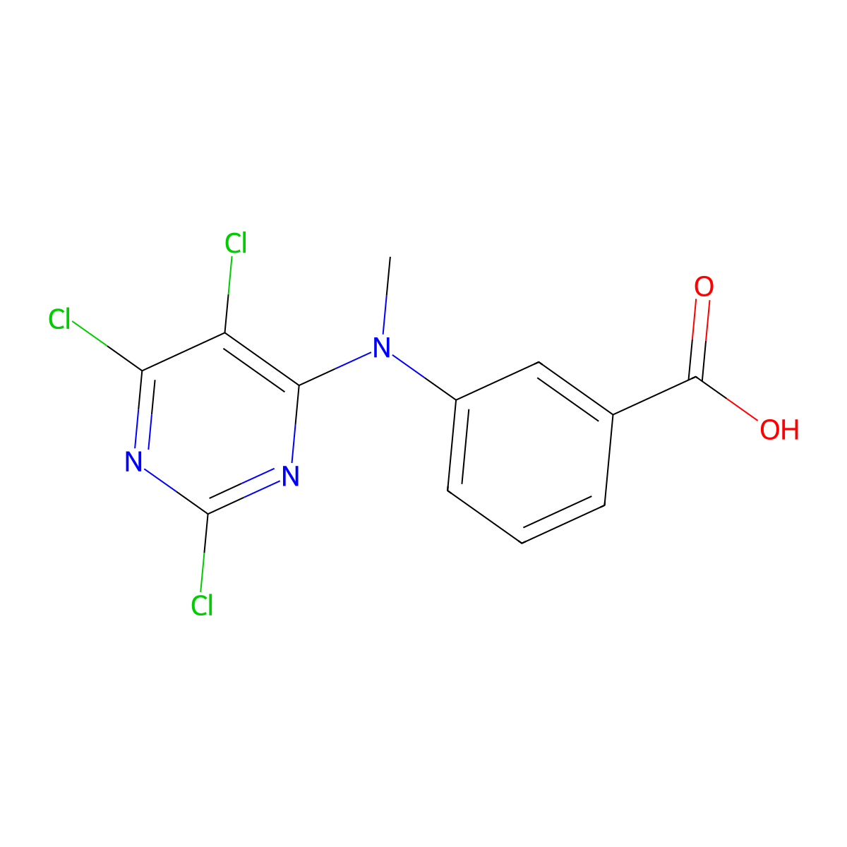 3-(Methyl(2,5,6-trichloropyrimidin-4-yl)amino)benzoic acid molecular structure, CAS 6372-19-6