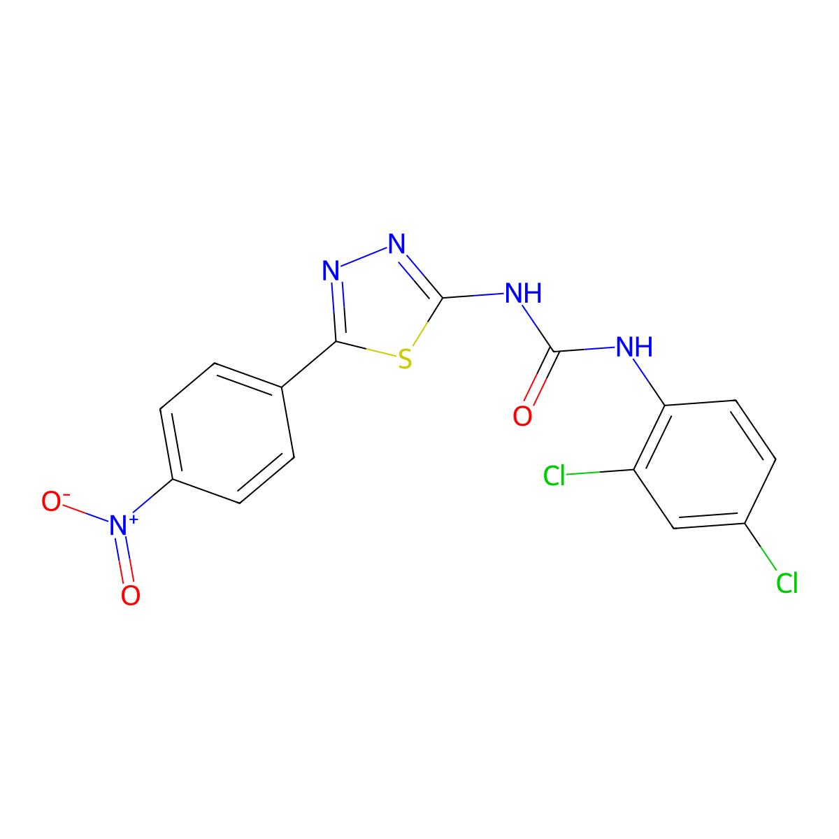 1-(2,4-Dichlorophenyl)-3-[5-(4-nitrophenyl)-1,3,4-thiadiazol-2-yl]urea molecular structure, CAS 6372-24-3