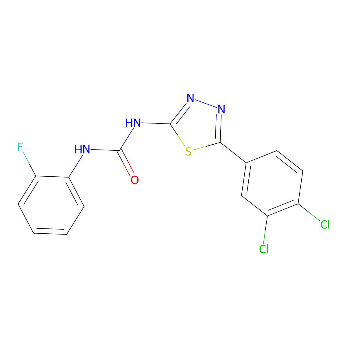 1-[5-(3,4-Dichlorophenyl)-1,3,4-thiadiazol-2-yl]-3-(2-fluorophenyl)urea molecular structure, CAS 6372-79-8