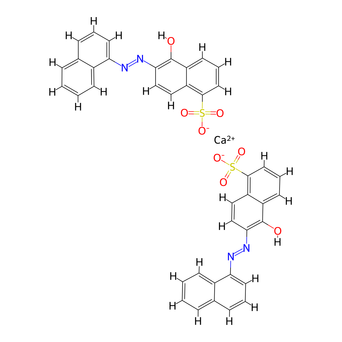 1-Naphthalenesulfonic acid, 5-hydroxy-6-(1-naphthalenylazo)-, calcium salt (2:1) molecular structure, CAS 6373-10-0