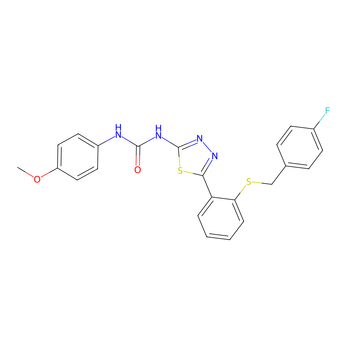 1-(5-{2-[(4-Fluorobenzyl)sulfanyl]phenyl}-1,3,4-thiadiazol-2-yl)-3-(4-methoxyphenyl)urea molecular structure, CAS 6373-70-2
