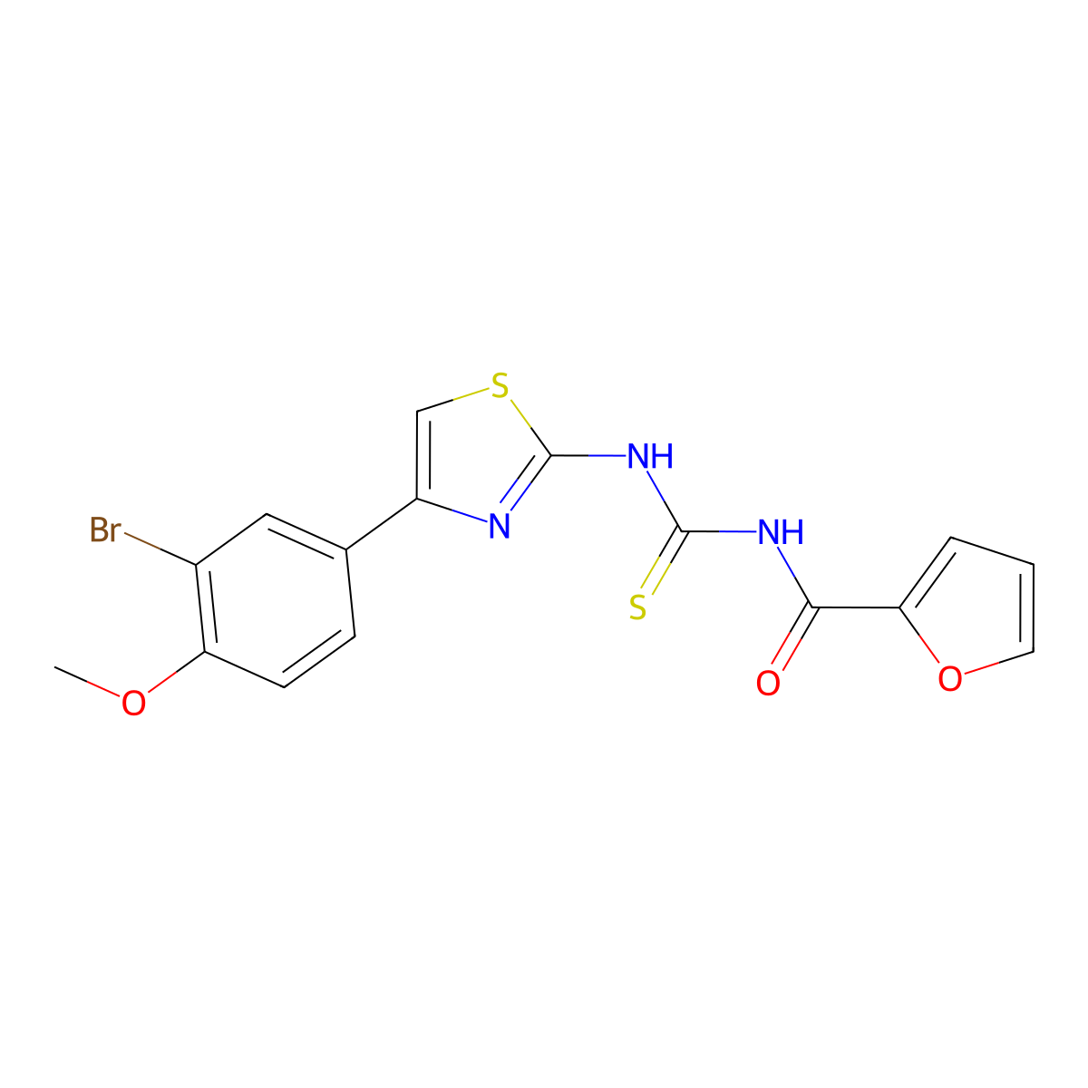 N-[[4-(3-bromo-4-methoxyphenyl)-1,3-thiazol-2-yl]carbamothioyl]furan-2-carboxamide molecular structure, CAS 637301-40-7